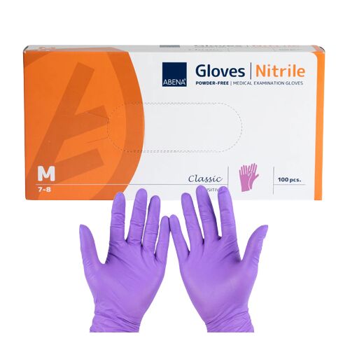 Abena Classic Sensitive nitrilinės vienkartinės pirštinės, purpurinės S/M/L/XL (100vnt) - Image 1