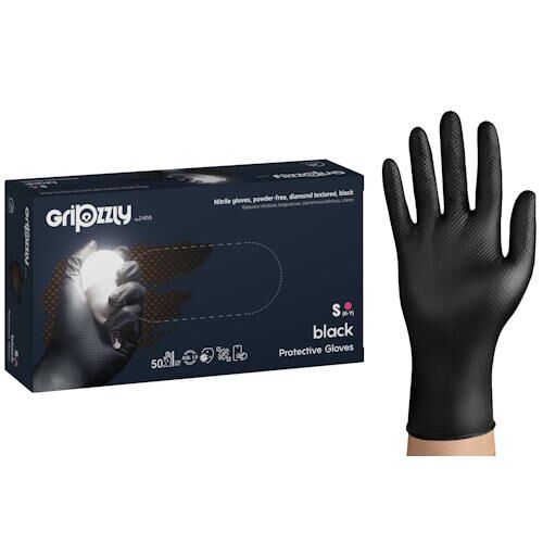 grizzJ Zarys Gripzzly nitrilinės vienkartinės pirštinės, super stiprios, 8g., juodos, S/M/L/XL/XXL, (50vnt) - Image 1