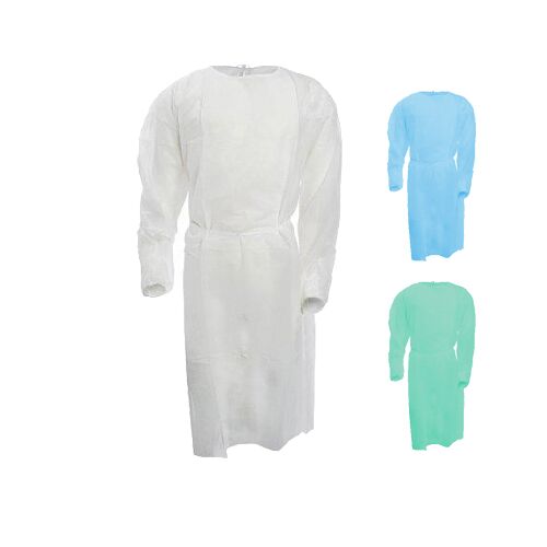 Medicininis chalatas PP, užrišamas nugaroje, Medi-Inn, 16 g/m², balti/žali/mėlyni (1vnt) - Image 1