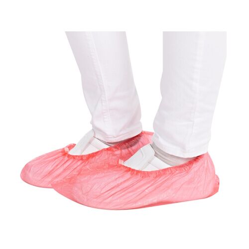 Vienkartiniai antbačiai CPE, 15x41cm, žemi, raudoni (100vnt) - Image 1