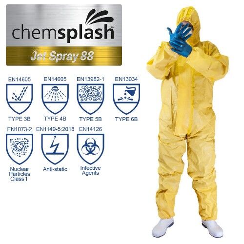 2727 CHEMSPLASH JET SPRAY 88 01-500x500 Chemikalams atsparus kombinezonas Jet Spray 88 2727, 3B/4B/5B/6B, geltona (1vnt) - Image 1