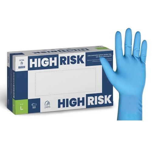 zarys high risk 1 ZARYS High-Risk lateksinės vienkartinės pirštinės, Extra Strong, prailgintos 30cm., mėlyna M/L/XL (50vnt) - Image 1